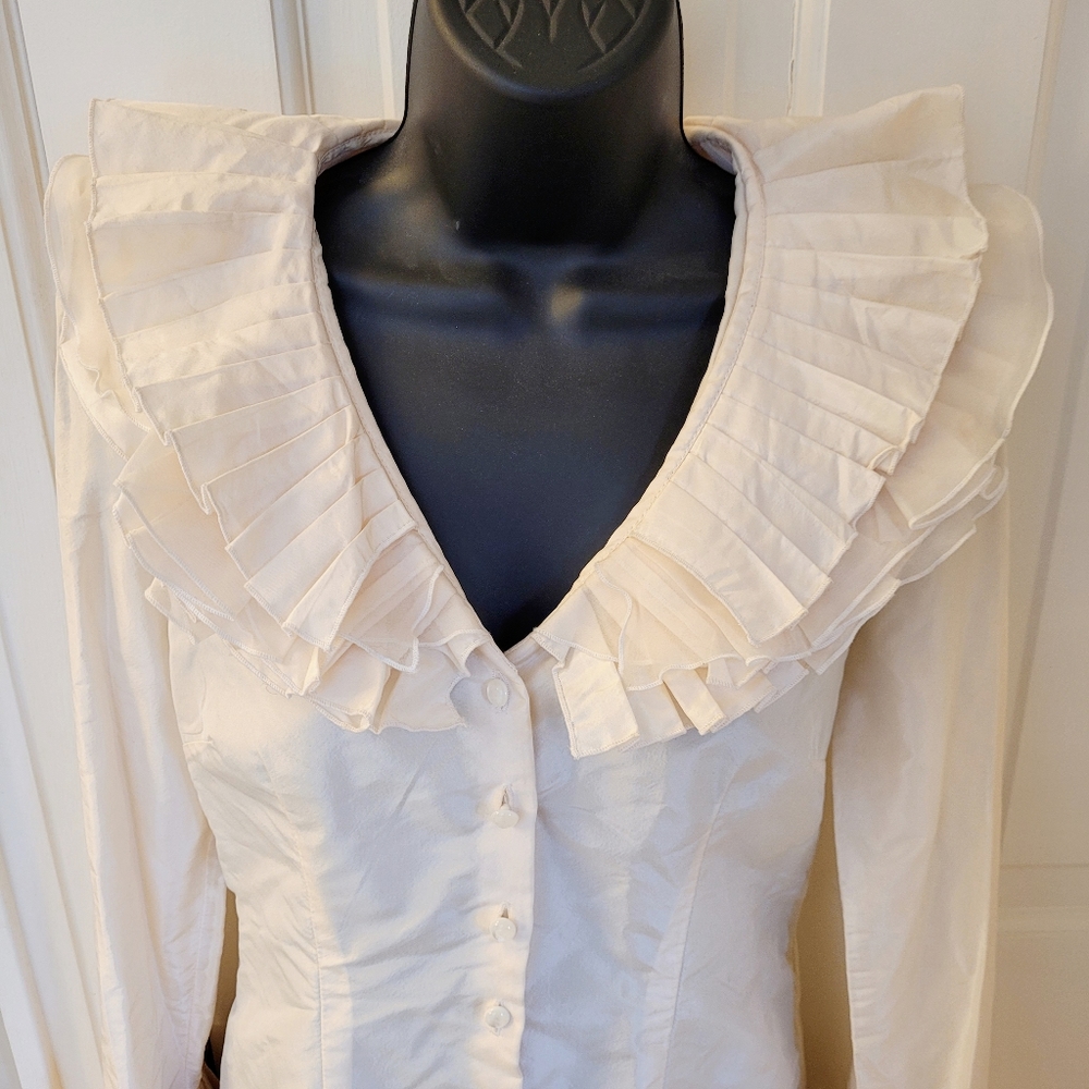NWT Pamella Roland Silk Pleated Ruffled Blouse Size 2